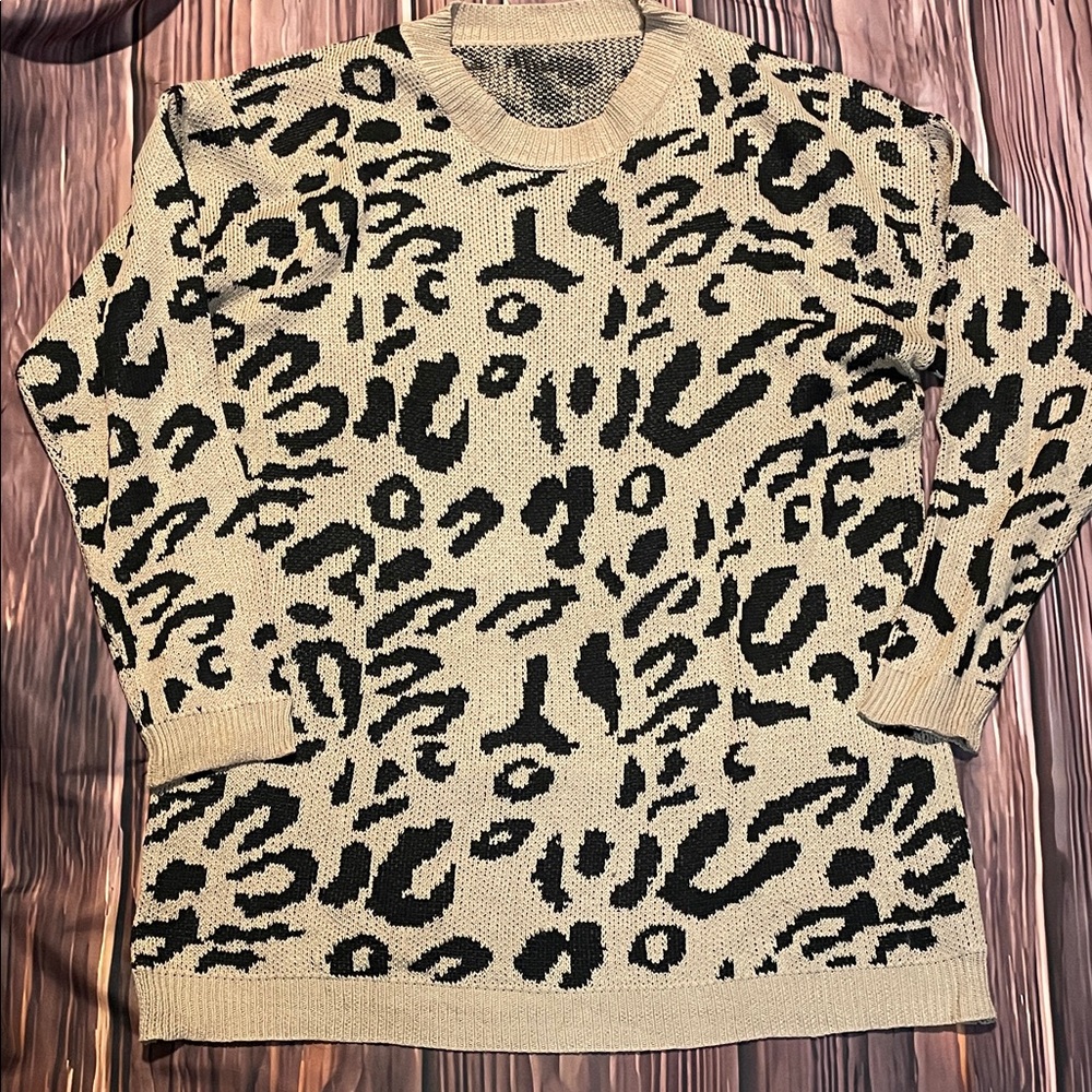 Leopard Print Sweater - Black and Cream